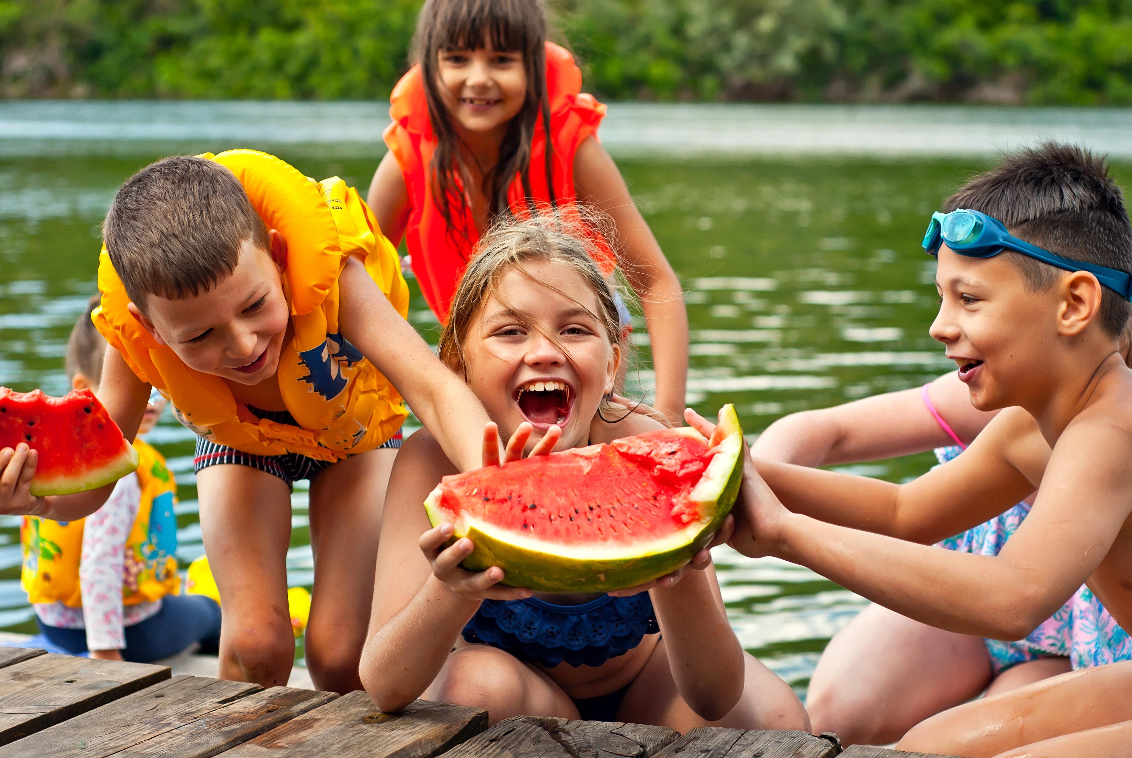summer camp snacks kids eating watermelon
